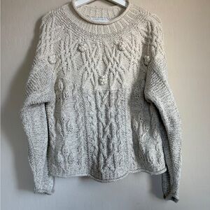 Vintage The Limited Cableknit Cabin Oatmeal Cream Sweater Leaf Floral Small